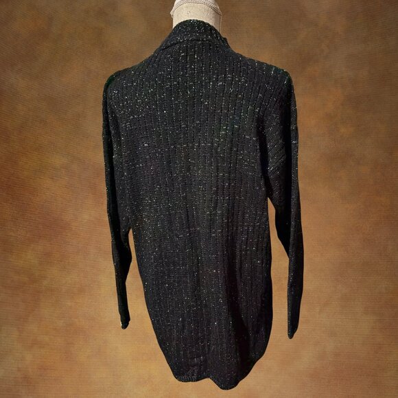 Vintage American Pride Black Metallic Lurex Ribbed Mock Neck Sweater Women’s Lar - Picture 3 of 6